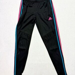 adidas Black Track Pants with Pink & Teal Side Stripes